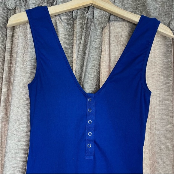 Free People Take Me Out Ribbed Henley Bodysuit in Blue Size Medium - Picture 6 of 14